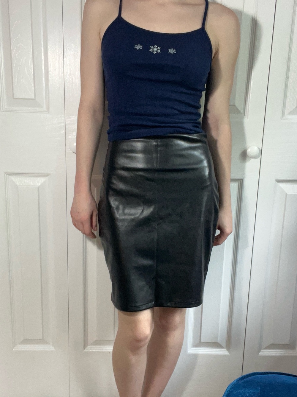 Classic Black Faux Leather Pencil Skirt